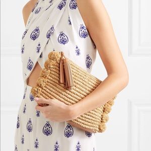 Loeffler Randall Tasseled Pompom Raffia Clutch!